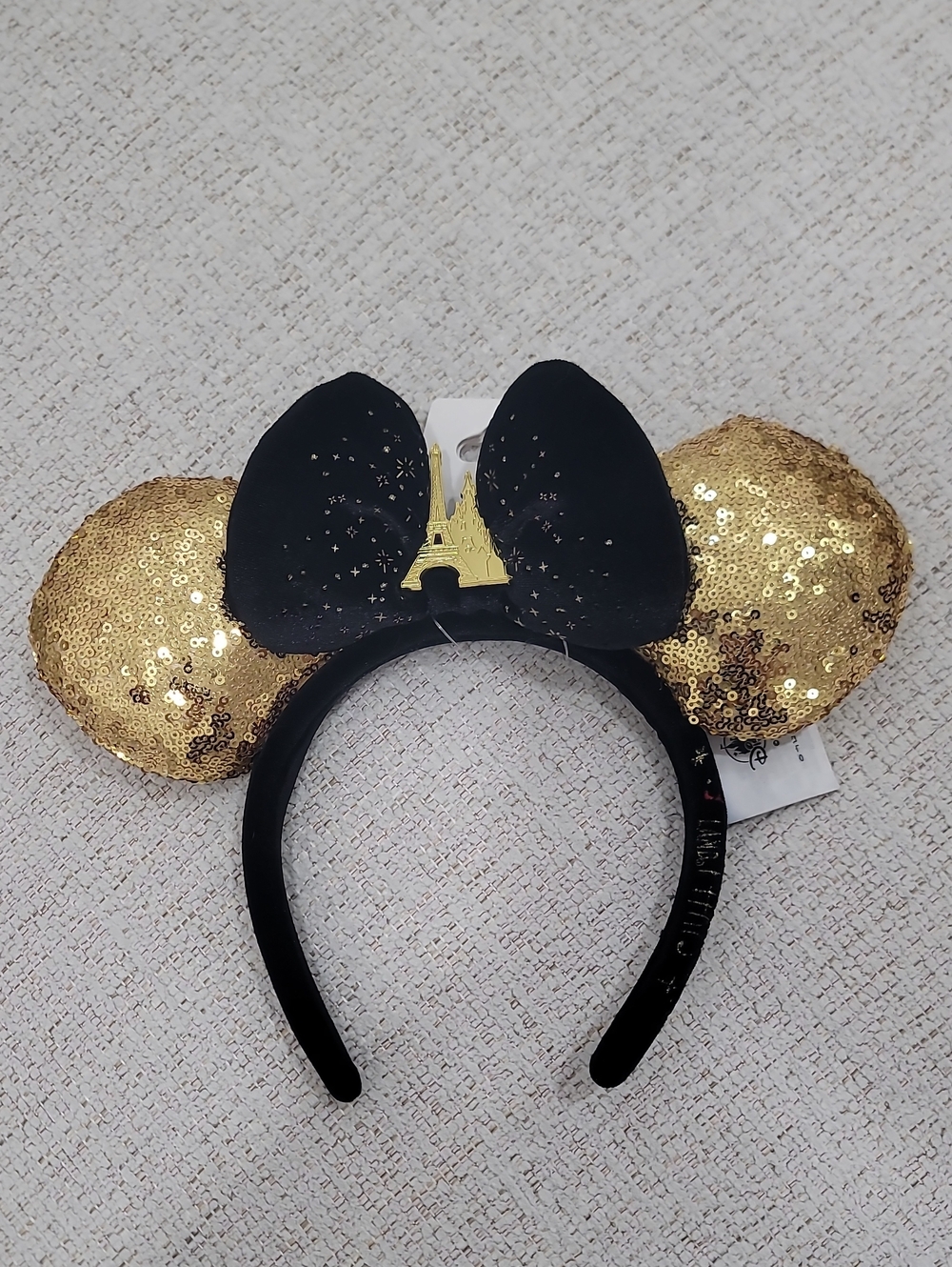 Disneyland Paris Black Velvet with Gold Sequin Ears and Gold Eiffel Tower/Castle